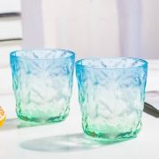 九天揽月 彩色渐变冰川纹玻璃杯300ml*2只