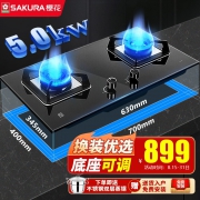 樱花（SAKURA）燃气灶5.0KW大火力一级能效B9209大面板多种开孔尺寸