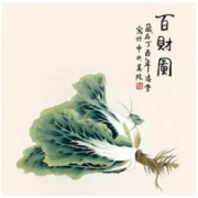 HONGYAN 泓砚 凌雪《百财图》65x65cm 新中式客厅装饰画 玄关竖版挂画