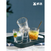 虾选 浮雕锤纹玻璃杯 350ml *2个