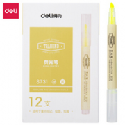 deli 得力 荧光笔醒目标记笔 水性记号笔 12支/盒DL-S731黄
