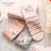 caramella秋季女士纯棉中筒袜6双