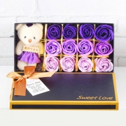 朗森工艺品 12朵香皂花+小熊 礼盒