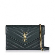 SAINT LAURENT 圣罗兰 Yves Saint Laurent女士深绿色字母logo单肩包