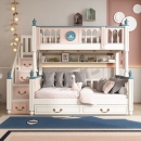优漫佳 高低床橡胶木上下铺韩式床实木儿童床美式家具子母床双层床 水性漆 高低床+双抽或拖床 含书架 1.2*2.0米