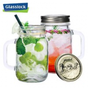 Glasslock 三光云彩 玻璃茶杯带盖 750ml带手柄*2（金色+银色）