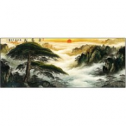 HONGYAN 泓砚 国画山水画迎客松装饰画 《迎客松-A》 135×50cm 背景墙客厅字画 办公室会议室挂画壁画