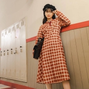 茵曼 格纹长袖连衣裙 1件装