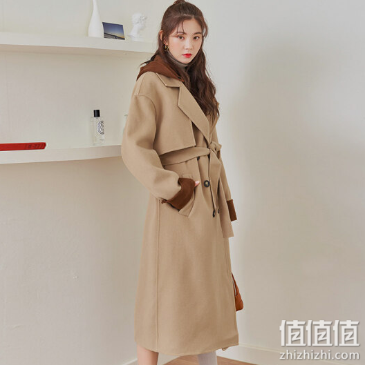 韩都衣舍2021冬装新款韩版女装全羊毛双面呢大衣