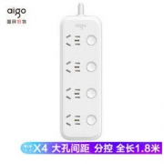 PLUS会员：aigo 爱国者 AC0404 新国标分控插排 1.8m