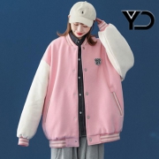 以搭 男女 刺绣字母棒球服 拼色开衫外套