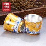 中国白银 延颈鹤望 纯银品茗茶杯