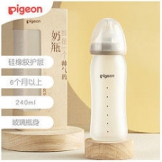 Pigeon 贝亲 宽口径玻璃奶瓶 硅橡胶保护层 L号 240ml