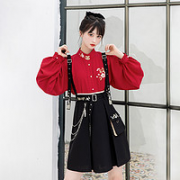 池夏 安之若素:暴富少女 汉元素 衬衫背带裙 S11006 红黑