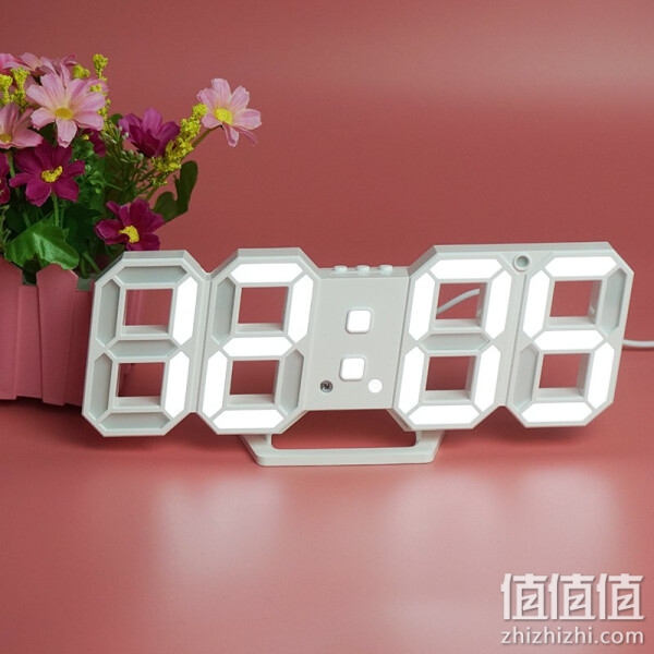 led电子钟 创意夜光数字闹钟客厅挂钟 静音台式数字钟表 ins韩版时尚电子时钟 白色