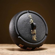 抽烟人士必备|黑陶家用防灰尘密封带盖烟缸