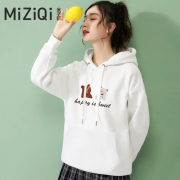 米子旗 连帽卫衣女 春秋黑字3245胸前大 白色 L