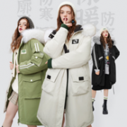 妖精的口袋 2021秋冬款 女士长款大毛领工装羽绒服