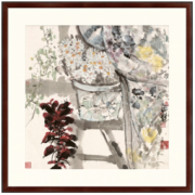 雅昌 袁野《晨妆》88×88cm 原作版画 油画布 咖啡红 装饰画