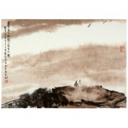 朶雲軒 傅抱石 木版水印画《一望大江开》40.5x56cm 宣纸 1992年 简约人物风景装饰画