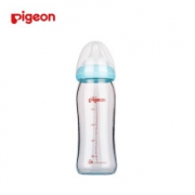 限地区、plus会员：贝亲（Pigeon） 奶瓶玻璃 宽口径带硅胶护层240ml（蓝色）配L奶嘴 AA134 *3件