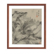 Artron 雅昌 王时敏 山水画水墨画《疏树秋山图》34×27cm 纸本水墨 咖啡实木国画框