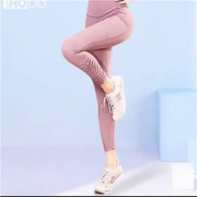 红豆 高腰提臀瑜伽裤女 粉紫-腰部网纱款3 M