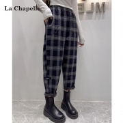 LaChapelle 拉夏贝尔 毛呢格子裤 哈伦裤 913413594