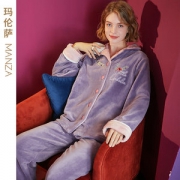 芬腾旗下 玛伦萨 女款 精美刺绣 秋冬加绒加厚家居服套装