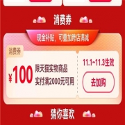 天猫双11领券会场 可抽天猫双11消费券含10/30/50/100元满减券