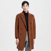 ME&CITY 53936220 男士纯色双排扣毛呢大衣