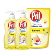 Pril 玉莹 德国汉高 玉瑩 Pril 天然小苏打洗洁精 柠檬果香750ml*2 1L 洗洁精 洗碗精 深层去污 果蔬清洗 安心不伤手