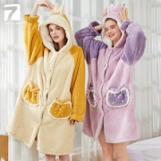 七色纺  女士珊瑚绒家居服睡袍