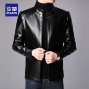 PLUS会员：罗蒙 男士2021秋冬新款皮衣夹克 黑色