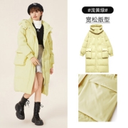 A21女厚羽绒外套2021年秋季宽松可拆帽羽绒服外套 浅黄绿 F413215005 S