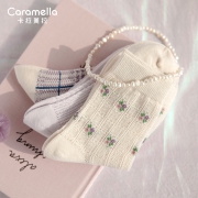 caramella袜子女ins潮春夏紫色中长筒韩版薄款棉可爱日系碎花袜