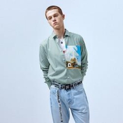 HLAJEANS黑鲸条纹长袖衬衫春款印花衬衣男