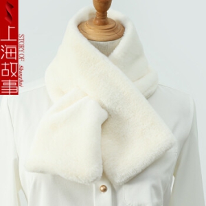 上海故事 冬季流行时尚日系可爱仿獭兔毛纯色围脖 奶白
