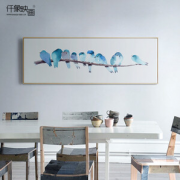 仟象映画 鸟鸣啾啾 北欧卧室装饰画 120x40cm 油画布 浅木色实木框