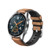 HUAWEI 华为 Watch GT 时尚款 智能手表 46mm 黑色陶瓷表圈 棕色皮胶表带（北斗、GPS、NFC）