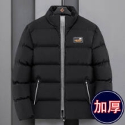 俞兆林2021秋冬新款棉服男青少年宽松大码加绒加厚保暖防风外套休闲百搭立领棉衣 黑色(加厚) M