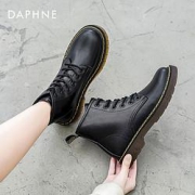 DAPHNE达芙妮马丁靴女鞋新款2021潮款春秋单靴百搭黑色短靴英伦风靴子女黑色六孔35