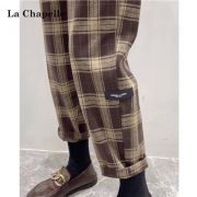 LaChapelle 拉夏贝尔 毛呢格子裤 哈伦裤 913413594