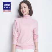 罗蒙 女士 100%纯羊毛 双层翻领针织衫