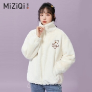 米子旗 休闲仿貂绒外套女 杏色 M