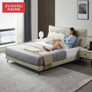 ZUOYOU左右家私左右欧式实木皮床家具1.5米主卧室双人简易大床1.8DR102