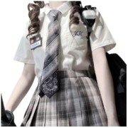 御茶家 jk制服 风琴褶刺绣 短袖白色衬衫
