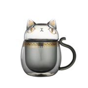 有券的上：大英博物馆 盖亚・安德森猫系列萌猫异形带盖玻璃杯 280ml