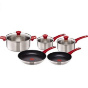 Tefal 特福 Jamie Oliver名厨系列 红柄不锈钢红点锅具5件套 H801S5 到手￥741.02