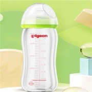 贝亲(Pigeon)  宽口径玻璃奶瓶  240ml（绿色瓶盖）AA91 自然实感L码  *2件 +需凑单